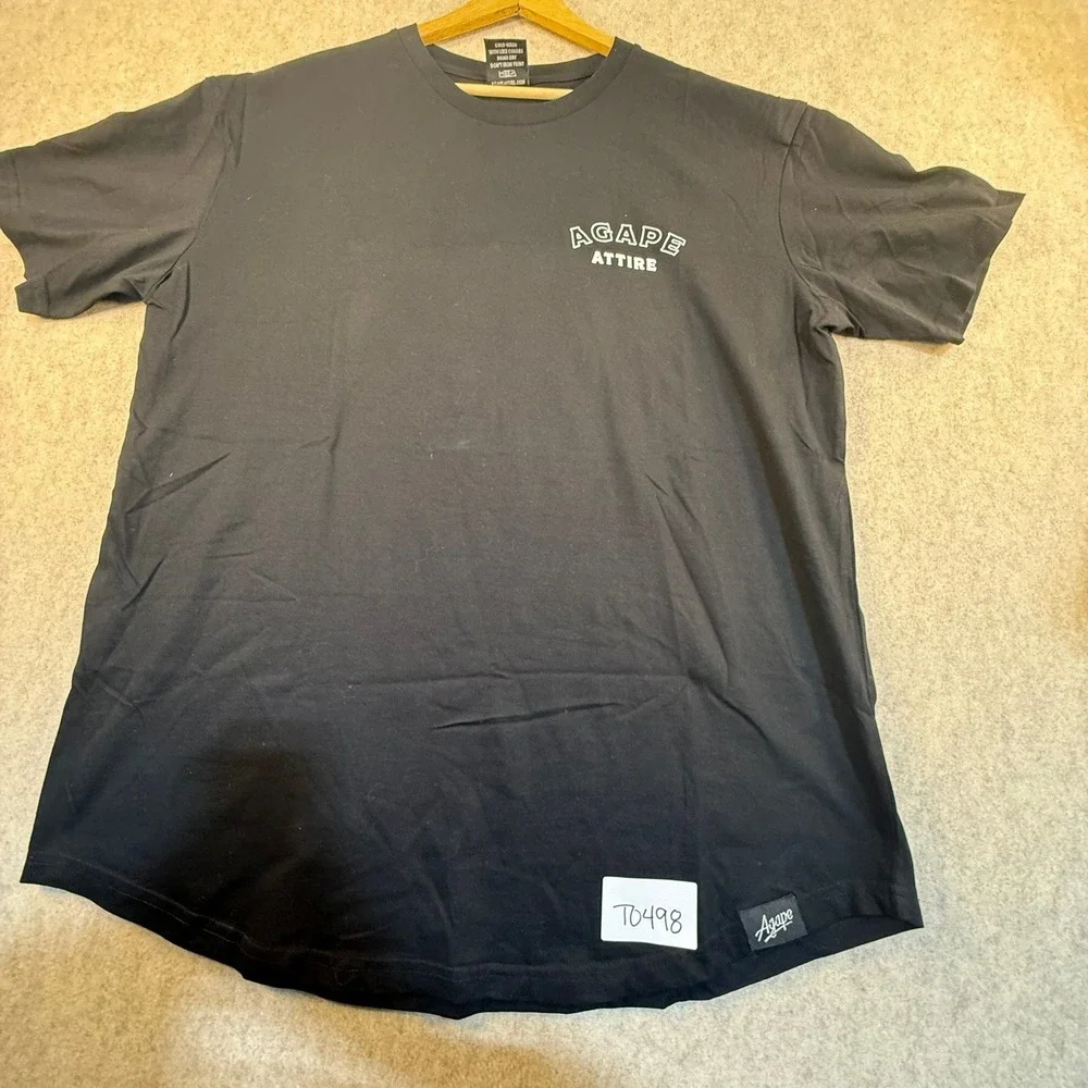 Agape Attire Mens XL Black There Is A Fountain Graphic T-Shirt Curved Hem Street